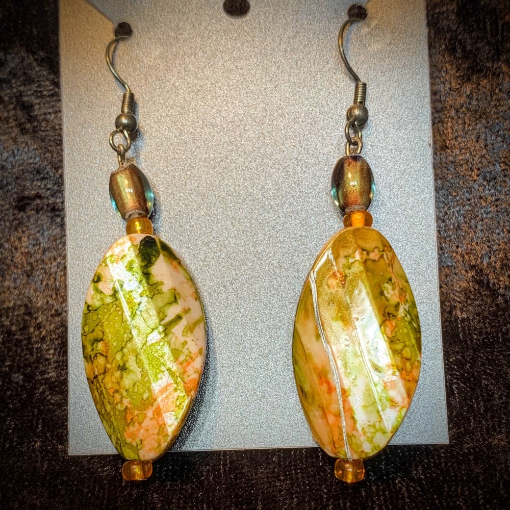 Handcrafted Earrings Pierced Women Autumn Colors with Silver Accents Rotate